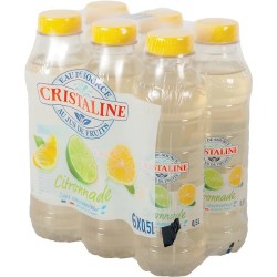 Eau plate aromatisée CRISTALINE parfum citron, lot de 6 bouteilles de 50 cl