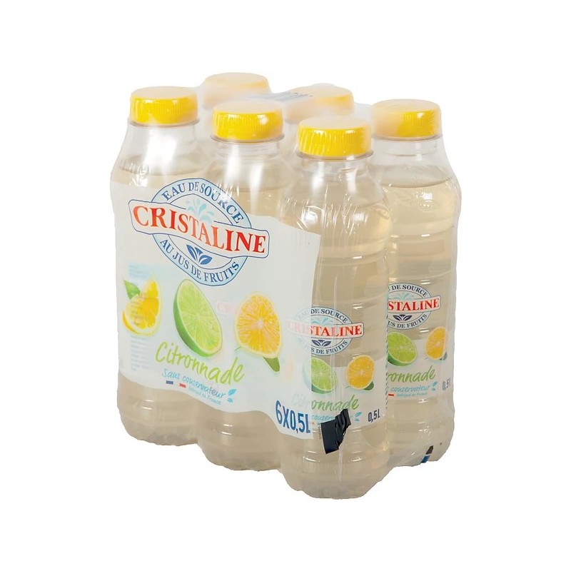 Eau plate aromatisée CRISTALINE parfum citron, lot de 6 bouteilles de 50 cl