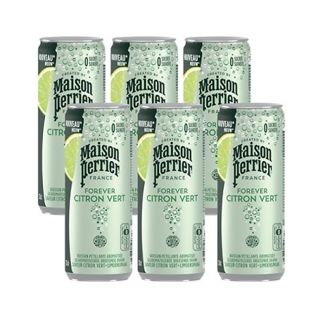 Maison Perrier Eau minérale naturelle gazeuse saveur citron vert sans sucre - Lot 6 canettes slim 33 cl