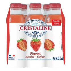 Eau plate aromatisée CRISTALINE parfum fraise, lot de 6 bouteilles de 50 cl